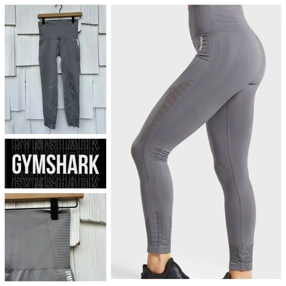Gymshark Energy+ Seamless Leggings High Waisted Breathable Knit Gray Size S‎
